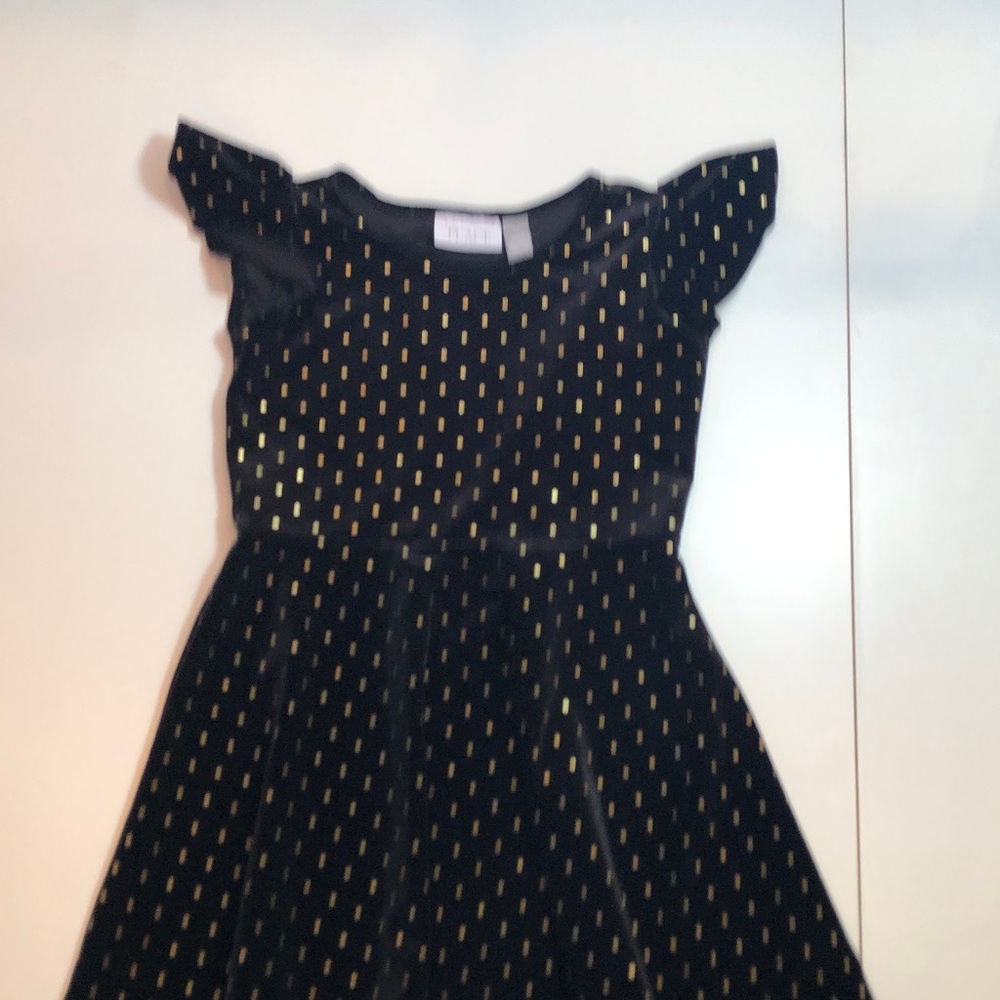 The Children’s Place elegant black velvet like dress gold glittery dots girls 5T